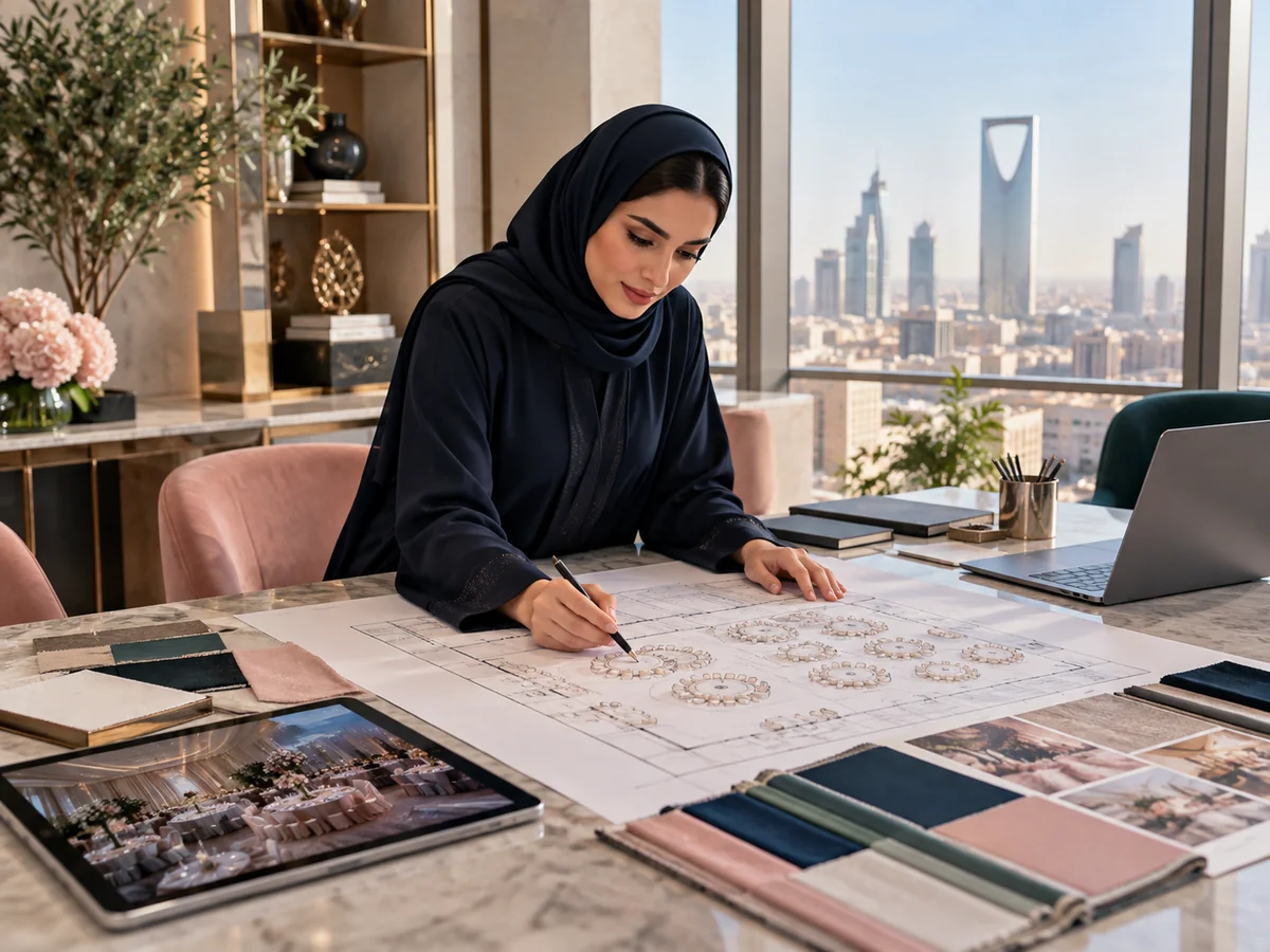 Illustration of an event planner reviewing a venue plan
