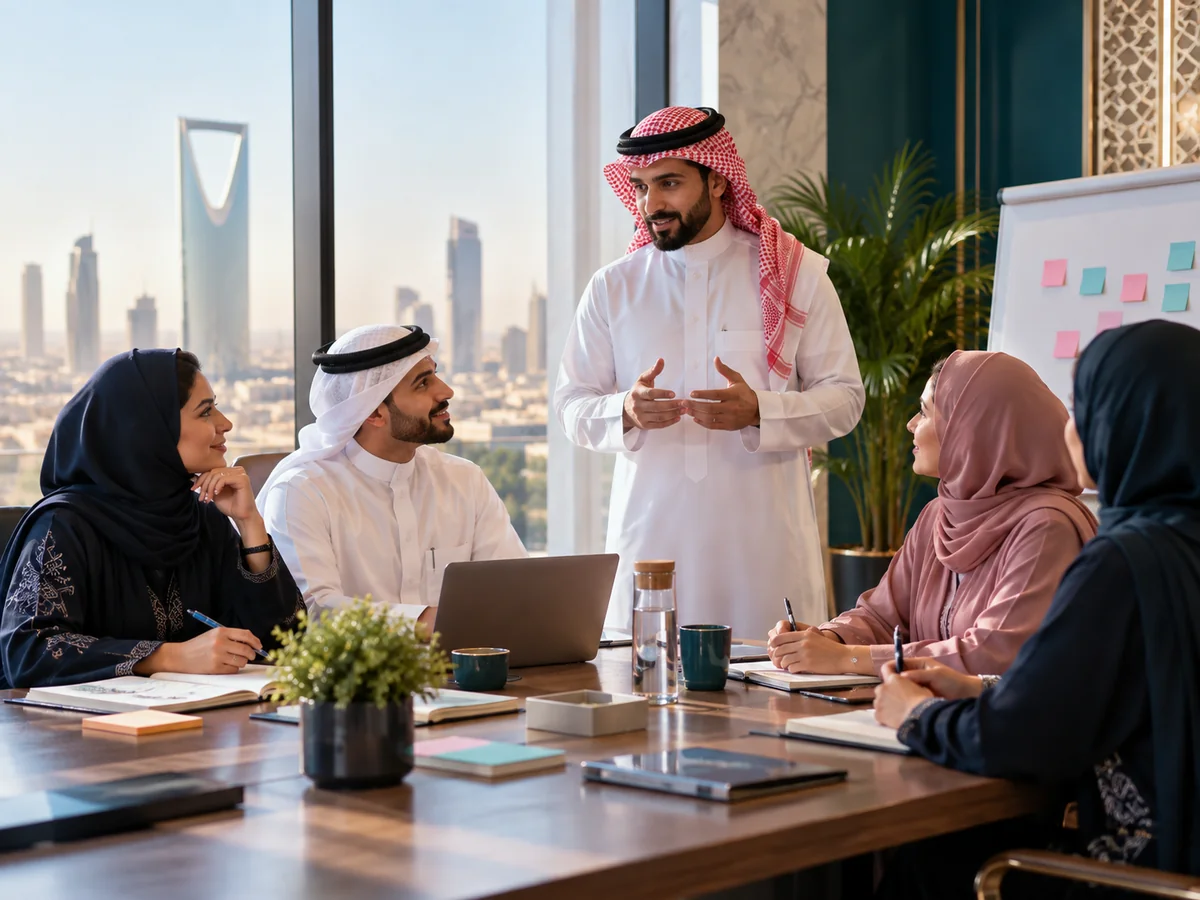 Illustration of a corporate team participating in leadership training