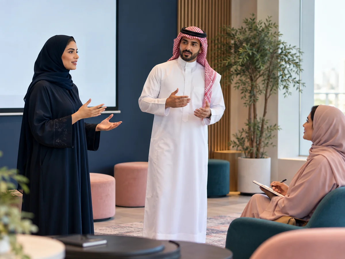 Illustration of participants practicing presentation skills